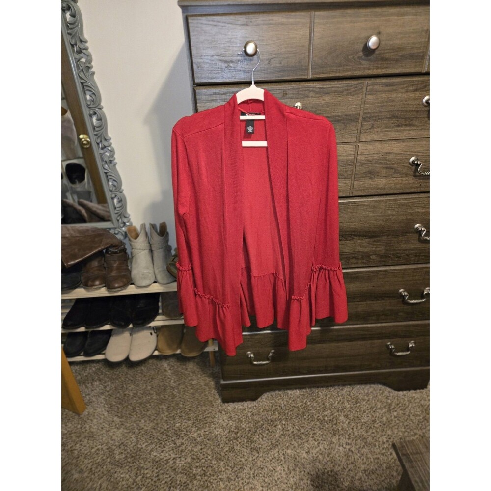 Alfani Women's Red Ruffle bottom Cardigan  boho bell sleeves Lightweight M
